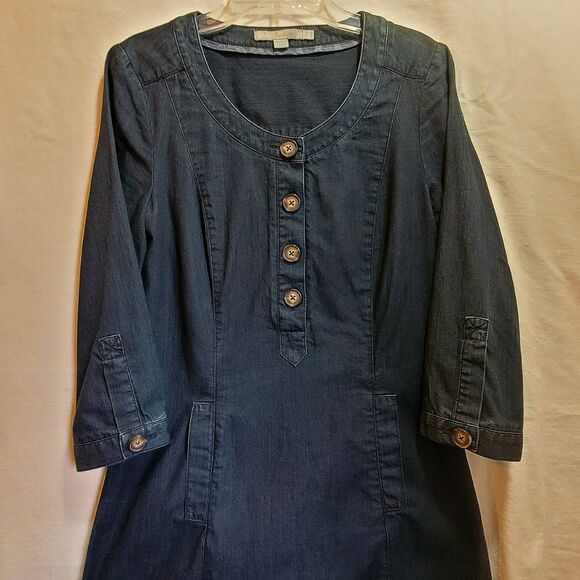 Boden Denim Shirt Dress Shift Womens 4 Dark Wash Long Sleeve Casual Button Knee - Picture 4 of 13